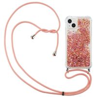 Lunso - Backcover hoes met koord - iPhone 14 - Glitter Rose Goud