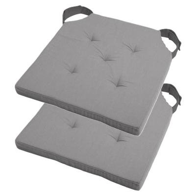 Stof Textile stoelkussen DUO - 2x - grijs - 38 x 38 x 4 cm - klittenband sluiting