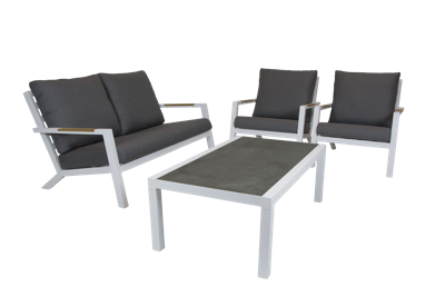 Qopps loungebank 2 zits met 2 lounge tuinstoelen en tafel Atlanta wit