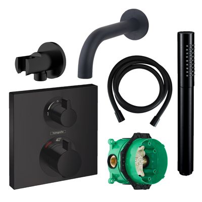 Badkraanset Hansgrohe Ecostat Vierkant met Handdouche Zwart