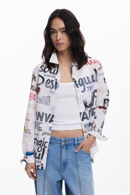 Katoenen overhemd met letters - WHITE - XL