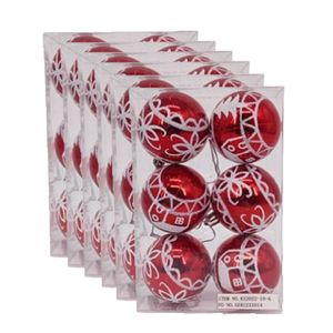 36x stuks gedecoreerde kerstballen rood kunststof 6 cm