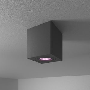 HOFTRONIC™ Gibbon Smart LED opbouw plafondspot - Vierkant - IP65 waterdicht - RGBWW Smart GU10 - WiFi & Bluetooth - Plafondlamp geschikt voor badkamer - Zwart