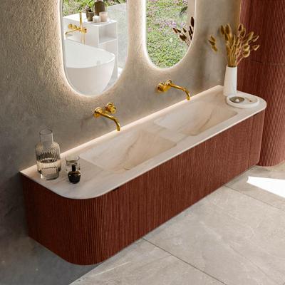 Badmeubel Mondiaz Kurve-Dlux | 170 cm | Meubelkleur Ruby | Wastafelkleur Meli | Solid surface | Wasbak beide zijden spoelbak | Zonder kraangat(en)