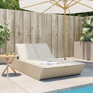 Ligbed 2-persoons met kussens poly rattan beige