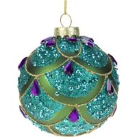 Glass ball 8cm mat green w/purple diam, turq - Hortus