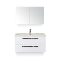 Seville Badmeubelset 100 cm - Wit Hoogglans - Wastafel Djazz 1 kraangat - met Spiegelkast