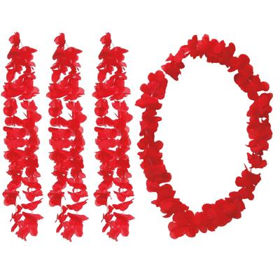 Hawaii bloemen krans/slinger - 4x - rood - kind/volwassenen - verkleed tropische bloemen slingers