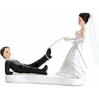 Trouwfiguurtje/caketopper bruidspaar - bruid en bruidegom met touw - Bruidstaart figuren - 13 cm - Taartdecoraties - thumbnail