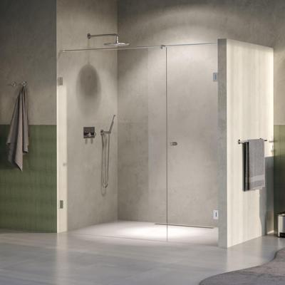 BRAUER Void Carving Nisdeur - 2-delig - 190x200cm - 70cm draaideur aan muur - glascoating - omkeerbaar - helder glas - Geborsteld RVS PVD GS-VOCN2H70120200NG