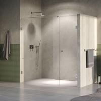 BRAUER Void Carving Nisdeur - 2-delig - 190x200cm - 70cm draaideur aan muur - glascoating - omkeerbaar - helder glas - Geborsteld RVS PVD GS-VOCN2H70120200NG