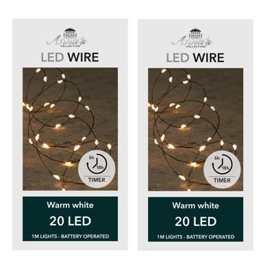 Draadverlichting - 6x - 20 led lampjes - warm wit - 100 cm - batterij - lichtsnoer