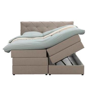 Boxspring met opbergruimte Liv geruit - beige - 160x200 cm - Leen Bakker