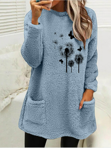 Loose Casual Fluff/Granular Fleece Fabric Dandelion Sweatshirt