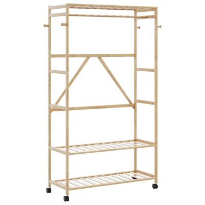 Kledingrek met schappen en wielen 110x40x180 cm bamboe