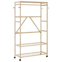Kledingrek met schappen en wielen 110x40x180 cm bamboe