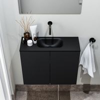Zaro Polly toiletmeubel 60cm mat zwart met zwarte wastafel zonder kraangat - thumbnail