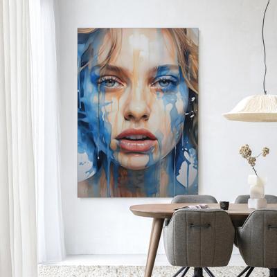 Urban Cotton Wandkleed 'Aqua' 80 x 110cm in Frame - black