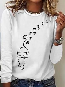 Women's Cat Walk Paw Print Letters Casual Top