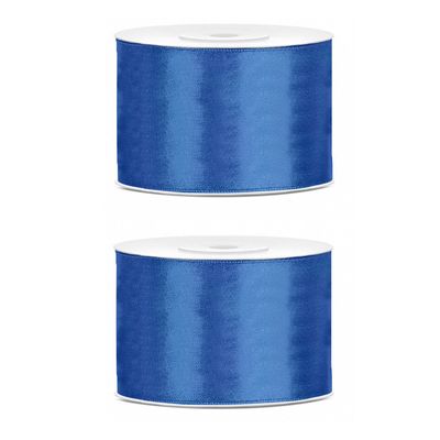 2x Hobby/decoratie helderblauw satijnen sierlinten 5 cm/50 mm x 25 meter
