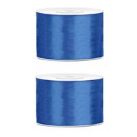 2x Hobby/decoratie helderblauw satijnen sierlinten 5 cm/50 mm x 25 meter