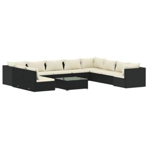 vidaXL 11-delige Loungeset met kussens poly rattan zwart