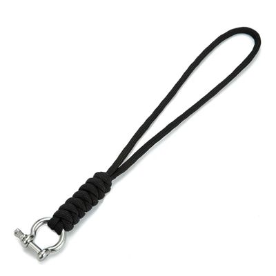 Paracord Sleutelhanger Telefoonkoord Zwart met Zilverkleurige haak