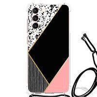 Samsung Galaxy S21 FE Shockproof Case Zwart Roze Vormen - thumbnail