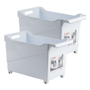 Set van 2x stuks kunststof trolleys wit op wieltjes L45 x B24 x H27 cm