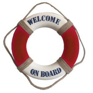 Reddingsboei - Welcome on board - 25 cm - rood/wit - kunststof - maritiem thema decoratie