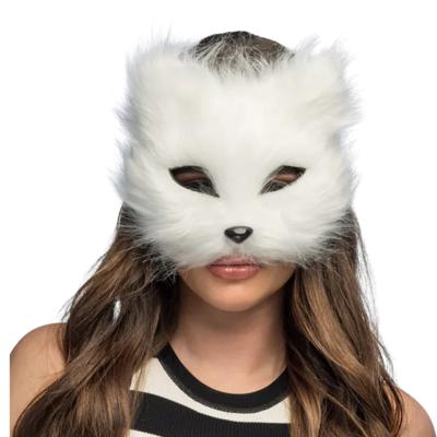 Verkleed masker dier - kat / poes - wit - carnaval - themafeest - pluche - dierenmasker Verkleed masker dier - kat / poes - wit - carnaval - themafeest - pluche - dierenmasker