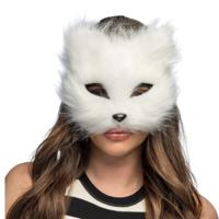 Verkleed masker dier - kat / poes - wit - carnaval - themafeest - pluche - dierenmasker