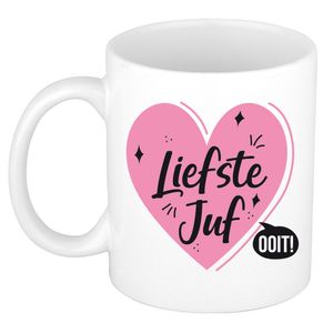 Liefste juf hart cadeau mok/beker wit 300 ml   -