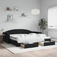 Slaapbank met onderschuifbed en lades 100x200 cm fluweel zwart
