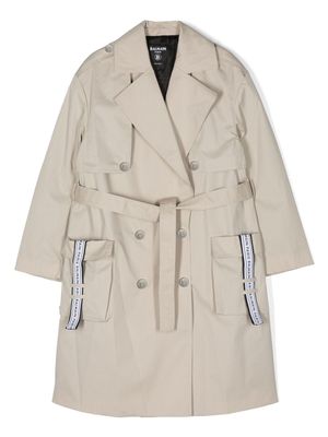 Balmain Kids trench ceinturé à boutonnière croisée - Tons neutres
