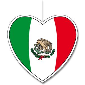 Mexico vlag hangdecoratie hartjes vorm karton 14 cm   -