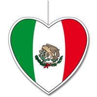 Mexico vlag hangdecoratie hartjes vorm karton 14 cm   -
