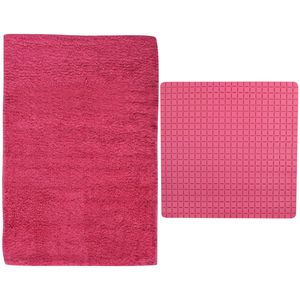 MSV Douche anti-slip mat en droogloop mat - Napoli badkamer set - rubber/polyester - fuchsia roze