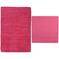 MSV Douche anti-slip mat en droogloop mat - Napoli badkamer set - rubber/polyester - fuchsia roze - thumbnail