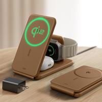 Qi2 3-in-1 Travel Wireless Charging Set Brown