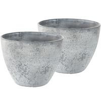 Set van 2x stuks bloempotten/plantenpotten van gerecycled kunststof betongrijs D22 en H17 cm