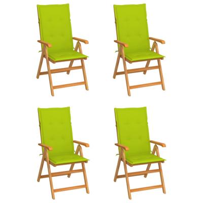 Tuinstoelen 4 st met heldergroene kussens massief teakhout