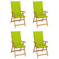 Tuinstoelen 4 st met heldergroene kussens massief teakhout