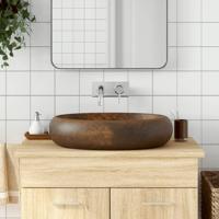 VidaXL Opzetwasbak ovaal 59x40x15 cm keramiek bruin
