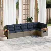 6-delige Loungeset met kussens poly rattan grijs