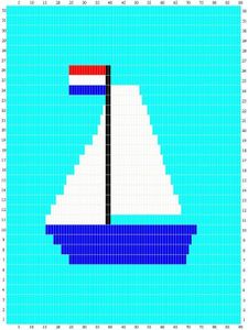 Sunarts doe het zelf pakket model Zeilboot blauw/wit/blauwvlam 80 x 210 cm artikelnummer D298