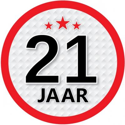 21 jaar leeftijd sticker - rond - Dia 15 cm - 21 jaar verjaardag - jubileum - leeftijd versiering