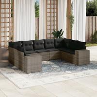 9-delige Loungeset met kussens poly rattan grijs