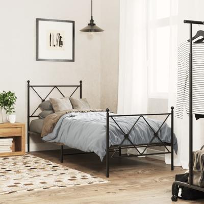 Bedframe met hoofd- en voeteneinde metaal zwart 75x190 cm