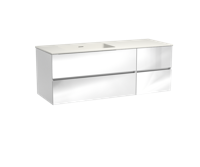 Storke Edge zwevend badmeubel 140 x 52 cm hoogglans wit met Mata asymmetrisch linkse wastafel in mat witte solid surface - thumbnail